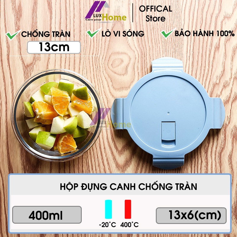 Hộp đựng thức ăn, đựng canh chống tràn bằng thủy tinh chịu nhiệt, dung tích 400ml Luxhome