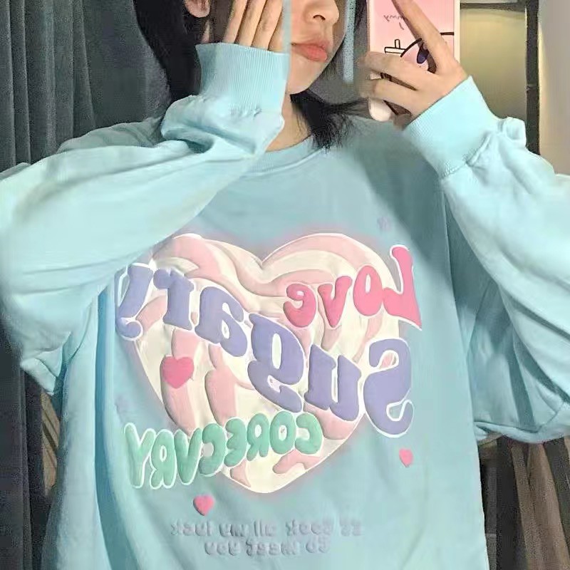 Áo sweater tay dài dáng rộng thời trang mùa thu phong cách Nhật Bản cho cặp đôi | BigBuy360 - bigbuy360.vn