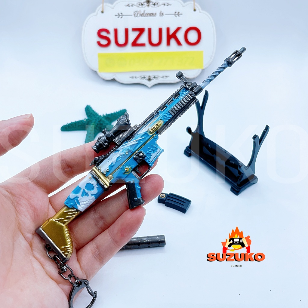 Mô hình kim loại lắp ráp SCAR pubg mini Skin Tidal Force 21cm đồ chơi lắp ghép Tặng kệ đỡ trưng bày