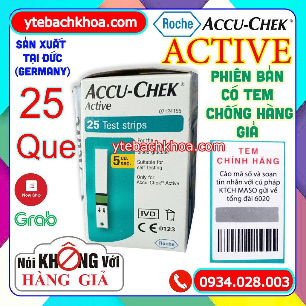 HỘP 25 QUE THỬ ĐƯỜNG HUYẾT ACCUCHEK ACTIVE (25 QUE) HÀNG CHÍNH HÃNG - CÓ TEM CHỐNG HÀNG GIẢ