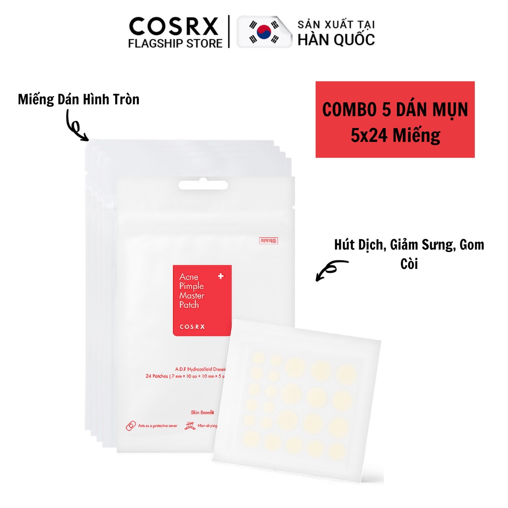 Combo 5 Dán Mụn COSRX Acne Pimple Master Patch (24 miếng x 5 gói)