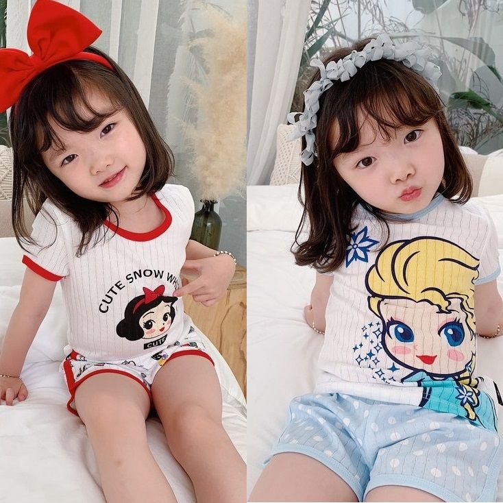 Set Đồ Ngủ Áo Thun Tay Ngắn &amp; Quần Short Cho Bé Gái