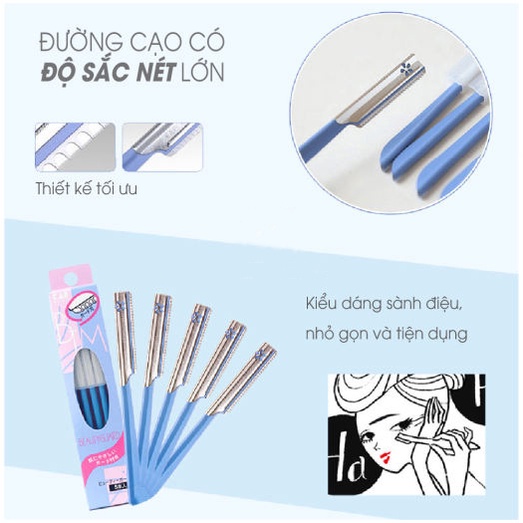 Bộ 5 dao cạo lông mày, lông mặt (có lớp bảo vệ) cho nữ KAI (7g x5)