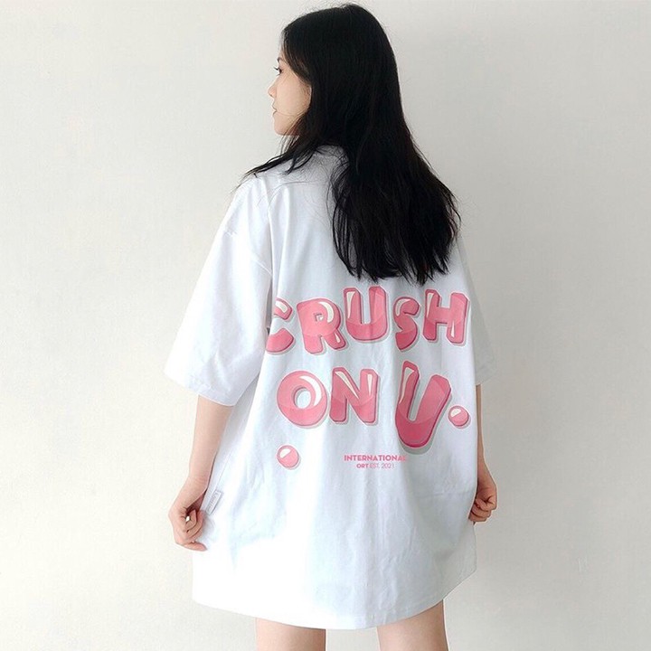 Áo thun Unisex tay lỡ Crush on u + tặng kèm giấy thơm