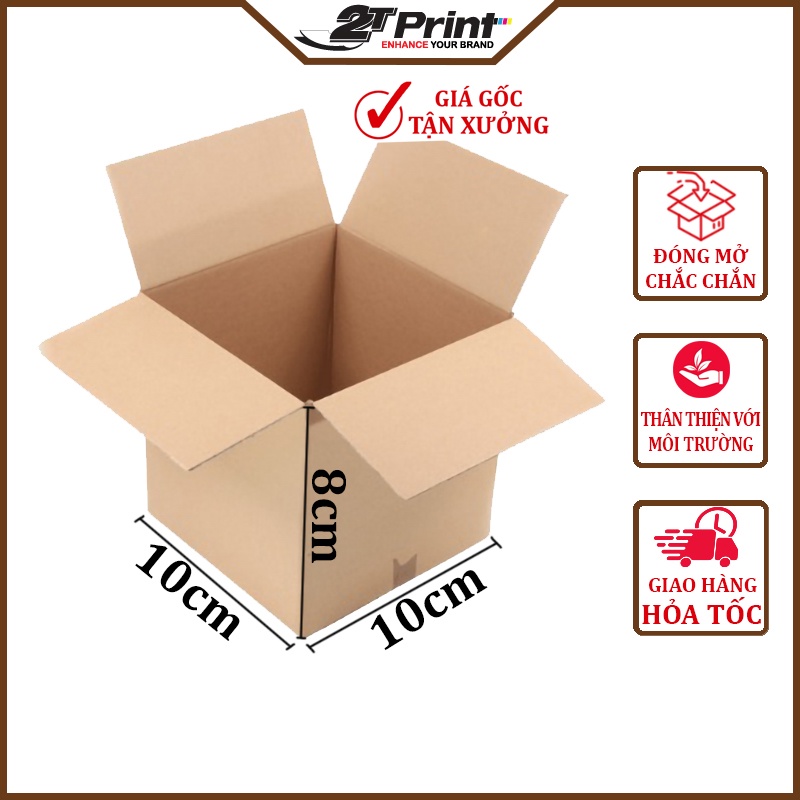 10x10x8 Combo 50 hộp carton, thùng giấy cod gói hàng, hộp bìa carton đóng hàng chất lượng, 3 lớp dày dặn 2TPrint