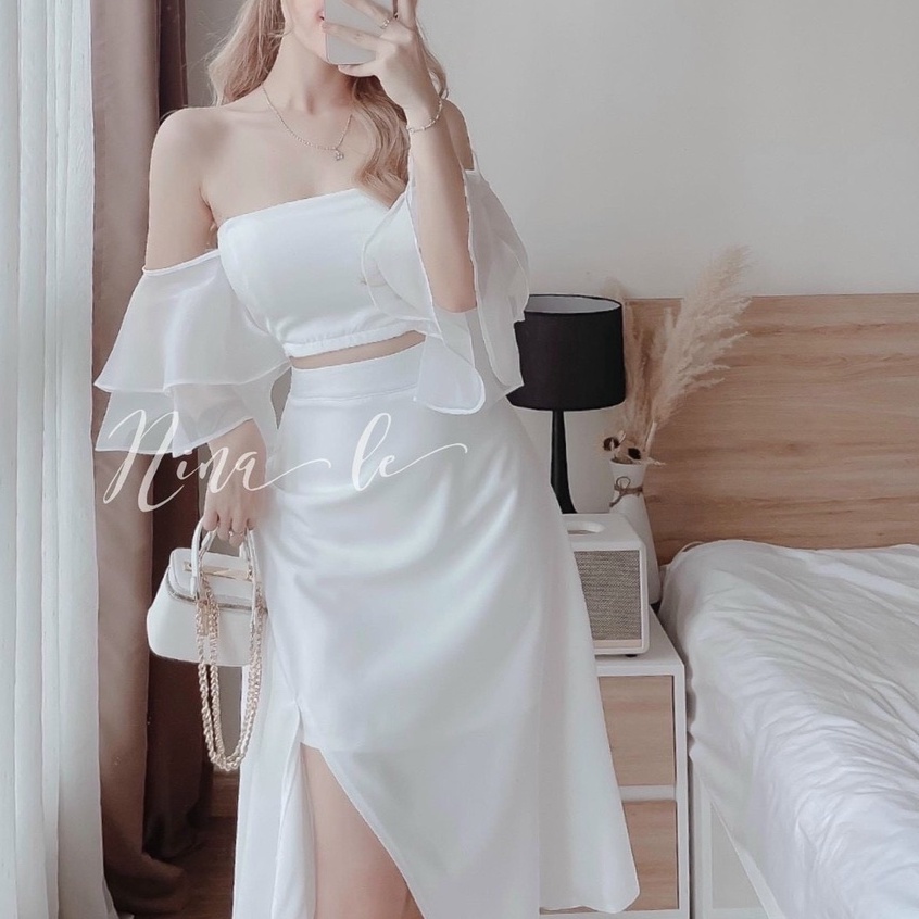 Sét áo kèm chân váy tay dơi có kèm lót và mút váy xòe qua gối dự tiệc sang chảnh thời trang nữ STCLOTHING