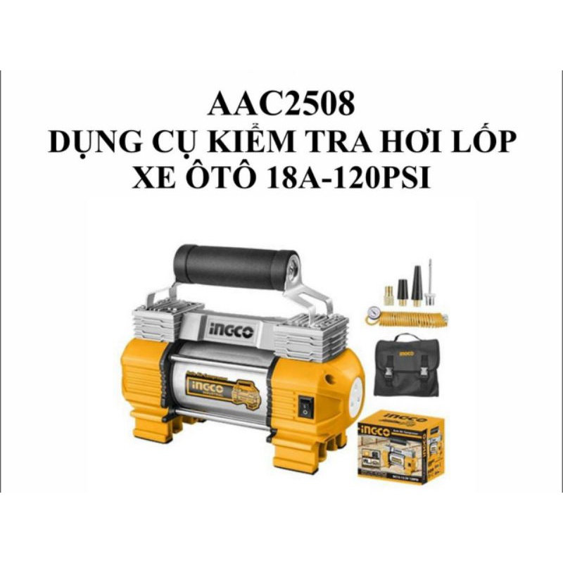 (18A-120PSI) MÁY KIỂM TRA HƠI LỐP XE Ô TÔ 12V INGCO MODEL: AAC2508