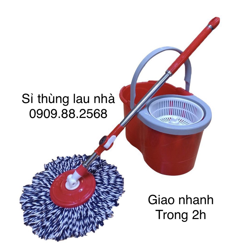 Thùng lau nhà 𝑭𝑹𝑬𝑬𝑺𝑯𝑰𝑷 Bộ lau nhà thông minh 360 độ - Bộ lau nhà cao cấp cây inox kèm bông cotton