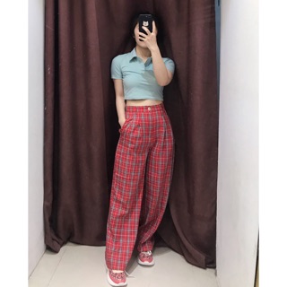 [ẢNH THẬT] QUẦN KẺ CARO ĐỎ ỐNG XUÔNG RỘNG (CHẤT SIÊU ĐẸP SIÊU RẺ CÓ SIZE)