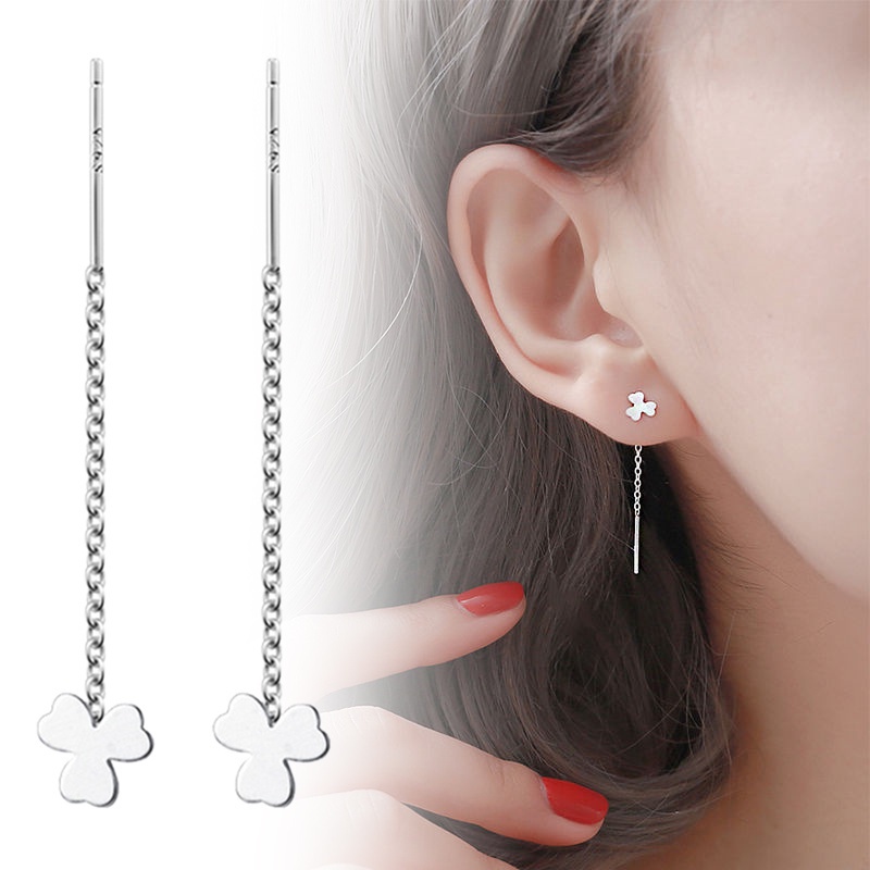 Bông tai dáng dài hình cỏ may mắn thiết kế đơn giản dành cho nữ