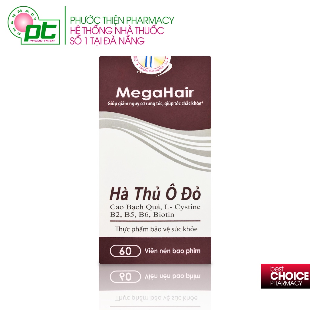 MEGAHAIR Viên uống Hà Thủ Ô Đỏ hỗ trợ làm đen tóc, tóc bạc sớm, giảm rụng tóc - nhathuocphuocthien L- Cystine B6