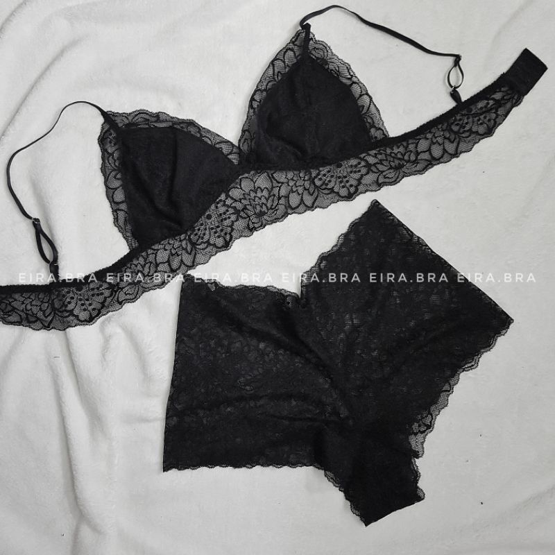 [BRA006] Set bralette ren, quần boxer màu đen [ TẶNG KÈM MÚT] - EIRA.BRA