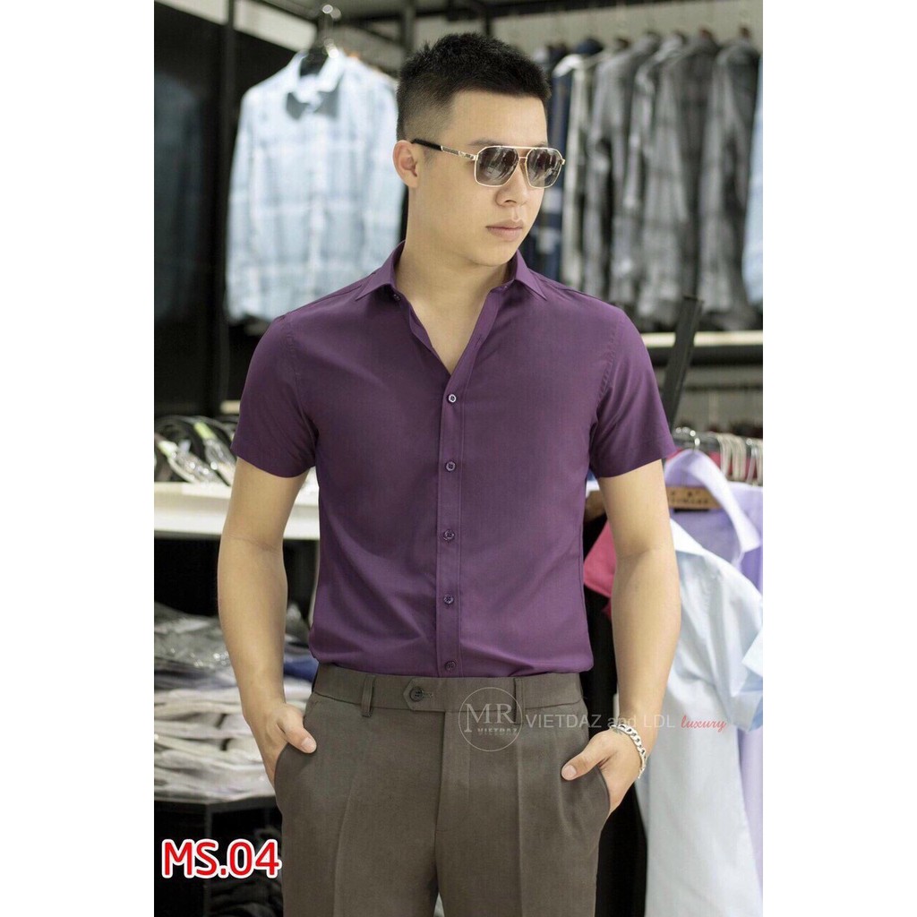 Áo Sơ Mi Nam Trơn Ngắn Tay 🔵 𝐅𝐑𝐄𝐄 𝐒𝐇𝐈𝐏 🔵 Áo Sơ Mi Nam Đẹp Vải Lụa Trơn Co Giãn Thời Trang Hpfashion - Asmnhp03 | BigBuy360 - bigbuy360.vn