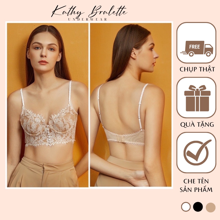 A01 Áo Lót Ren Áo Bra Ren Dáng Croptop Nút Bọc Có Gọng Mút Mỏng Hai Dây Sexy Gợi Cảm Corset Vintage Basic