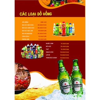 menu, bảng giá dịch vụ đã bao gồm thiết kế