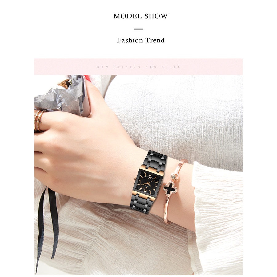 Wwoor Mới Đồng Hồ Nữ Mạ Vàng Hồng Thiết Kế Dáng Vuông Sang Trọng Montre Femme-8858