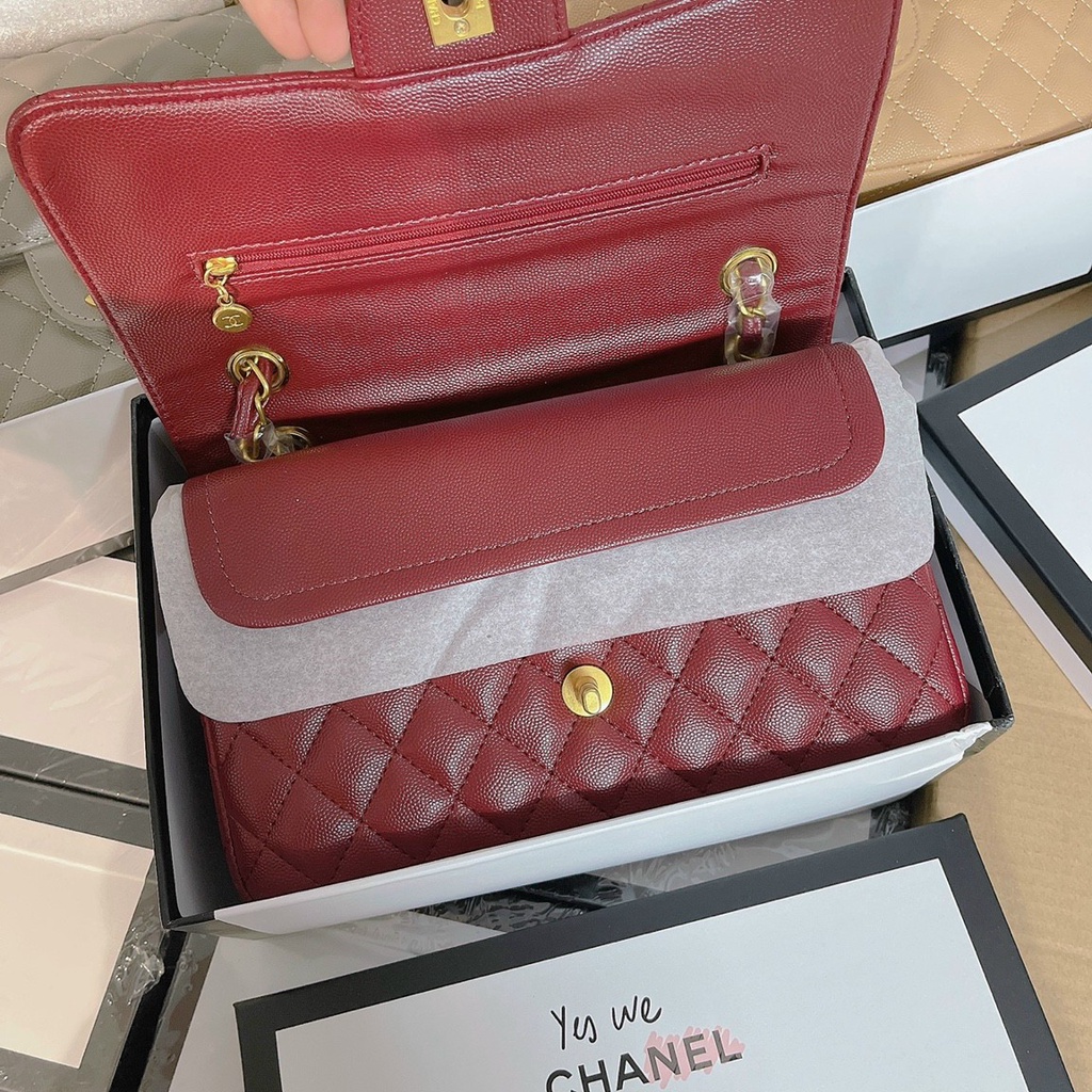 Túi đeo chéo Chan clas SP da caviar đủ 2 tag size 25 Fullbox/Túi xách Chan clas SP da hạt đủ 2 tag Fullbox size 25