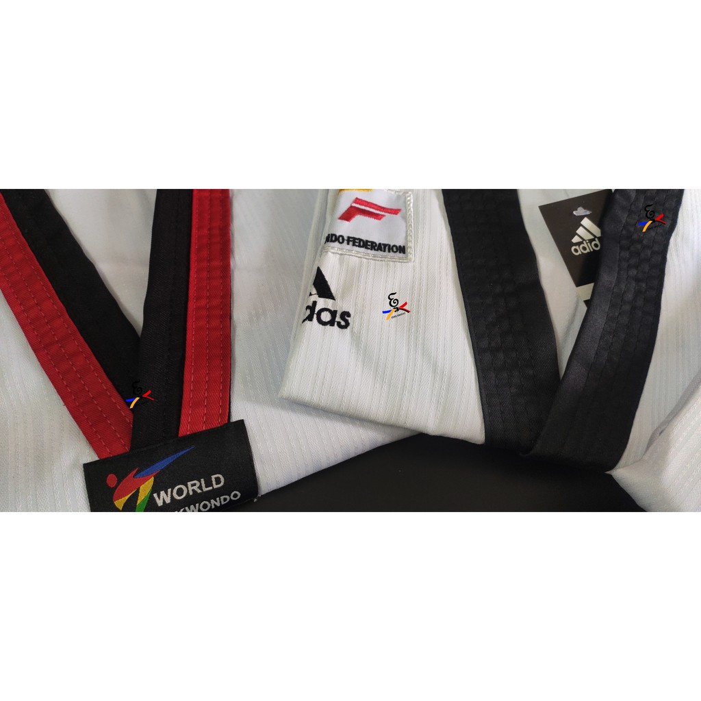 Võ phục Taekwondo cổ Đen, Đỏ Đen (Tặng kèm logo VTF)