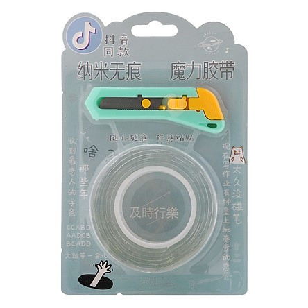 Băng Dính, Băng Keo 2 Mặt Trong Suốt Siêu Dính (1m x 2mm) - Tặng Kèm Dao Rọc Giấy