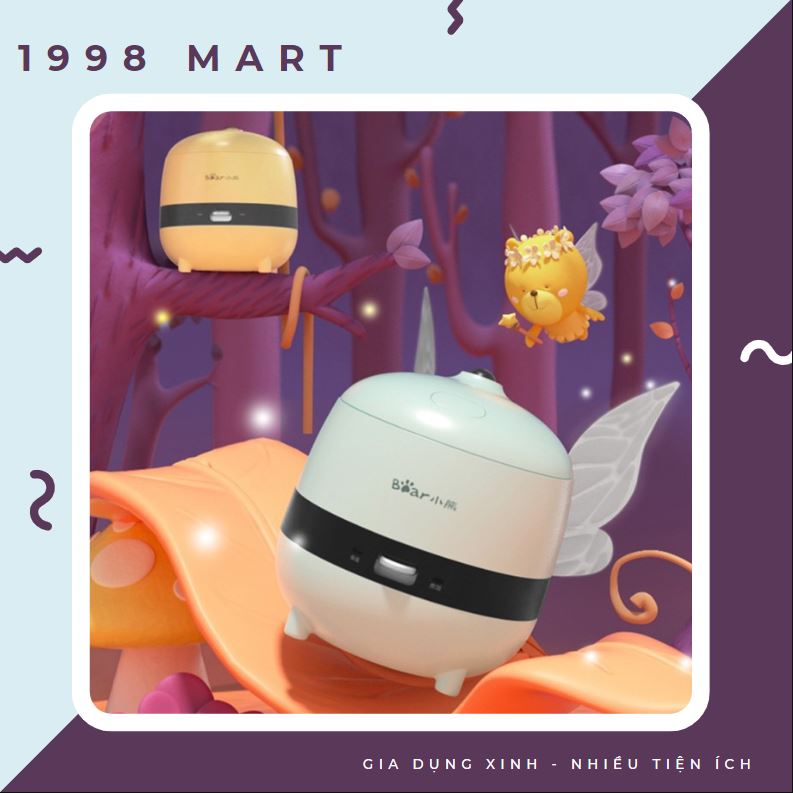 Nồi Cơm Điện Mini Đa Năng Bear 1.2L - 1.8L - 2L - 3L, 220V - Nhỏ gọn, tiện lợi - Dành cho 1-2-4 người ăn