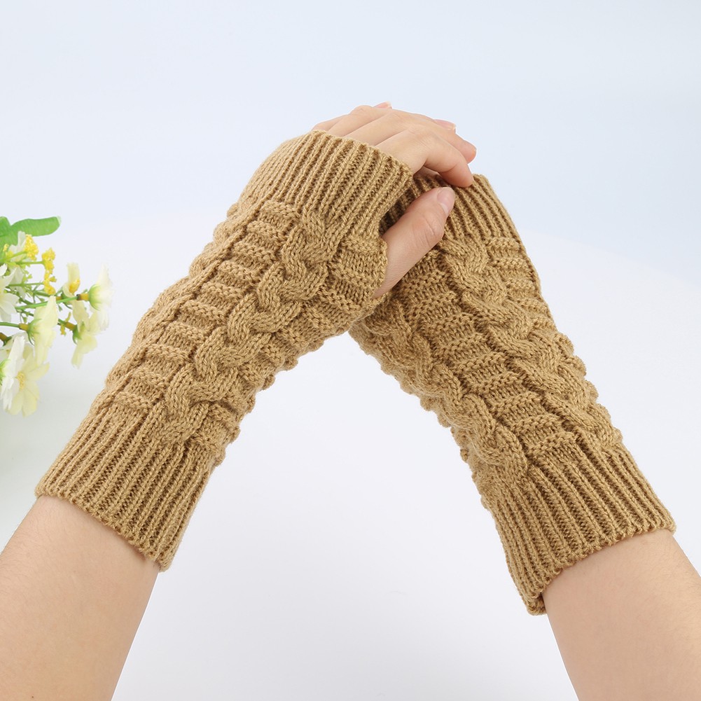 Găng Tay Len Dài Hở Ngón Mềm Mại Giữ Ấm Mùa Đông Cho Nữ