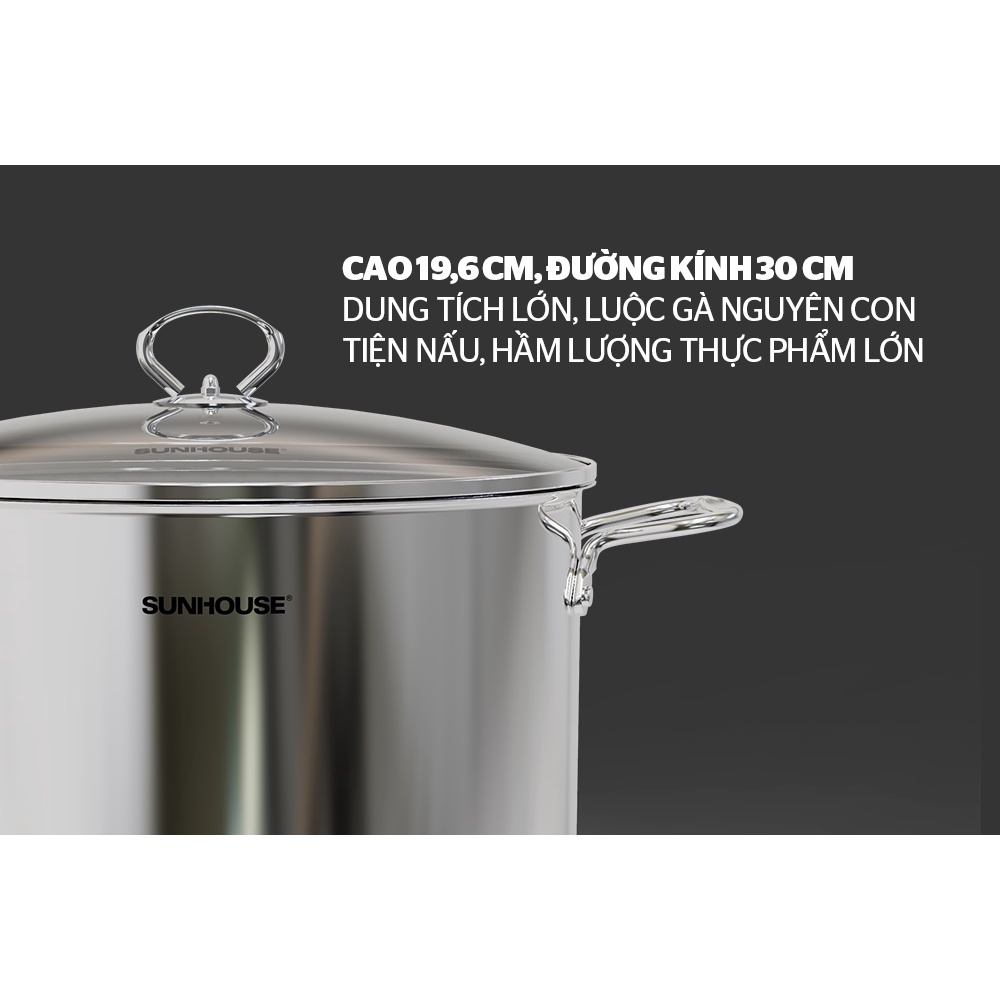 Nồi inox 1 đáy SHG115-30 SHG115-32 SUNHOUSE chất liệu inox không bị oxi hóa an toàn khi sử dụng dùng được mọi loại bếp