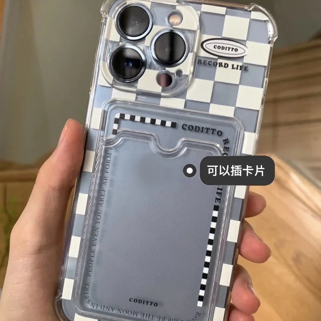 Ốp Điện Thoại Tpu Mềm Họa Tiết Lưới Có Ngăn Đựng Thẻ Cho iPhone 7Plus 6 6s 7 8 Plus 11 12 13 Pro Max 14 Pro Max X XR XS Max SE 2020