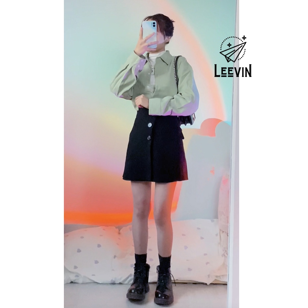 Áo Sơ Mi Nhung Nữ FREESIZE Form Rộng Tay Dài Phong Cách Hàn Quốc Ulzzang Dáng Rộng Leevin Store