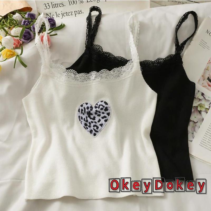 Áo dệt kim không tay viền ren hở eo in họa tiết da báo cho bạn gái