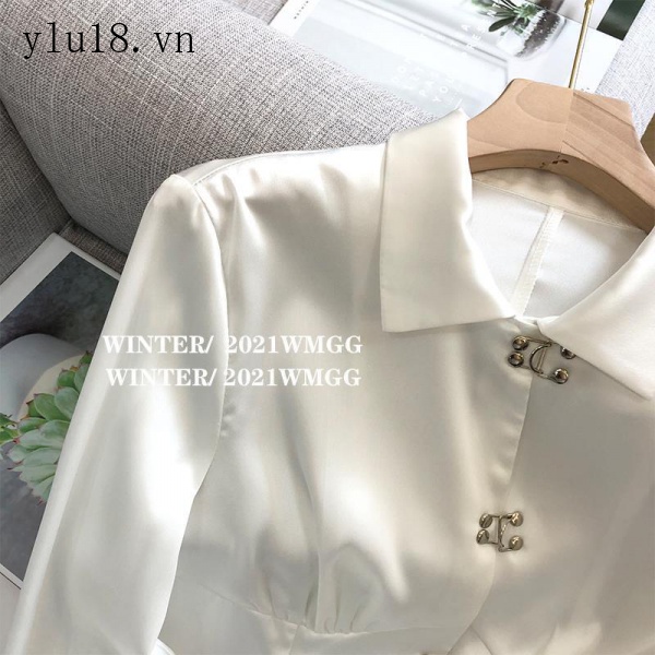 Áo Sơ Mi Trắng Tay Dài Dáng Ngắn Phong Cách Phương Tây Thời Trang Xuân Thu Cho Nữ