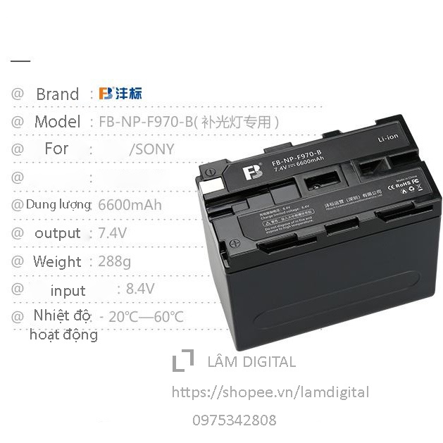 Bộ sạc nhanh FB loại đơn cho pin Sony F550 F750 F970 F990 F770 1.5A