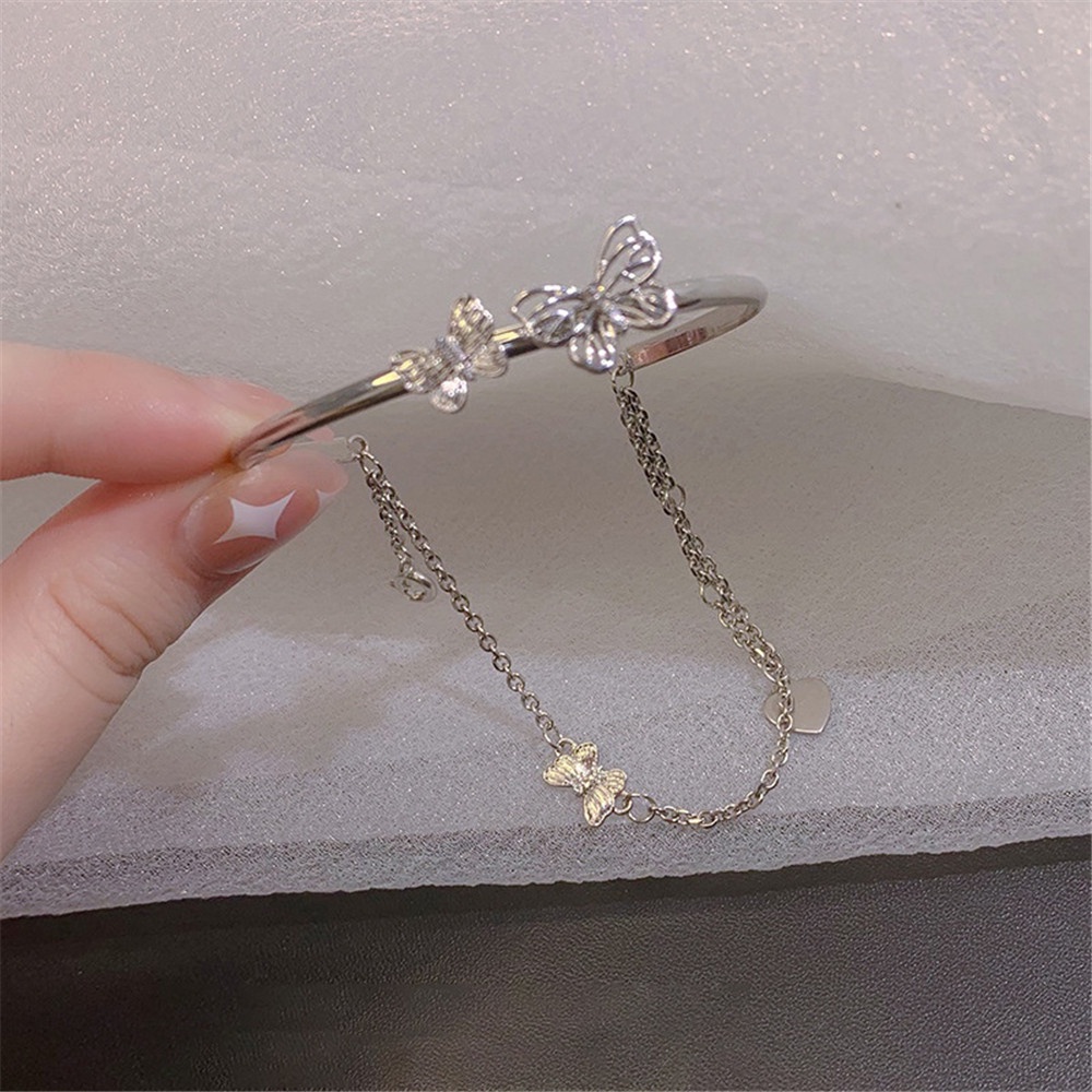 【XJ-COD】Vòng Tay Hai Lớp Bằng Kim Loại Hình Bướm Đơn Giản Thời Trang Phong Cách Hàn Quốc Cho Nữ