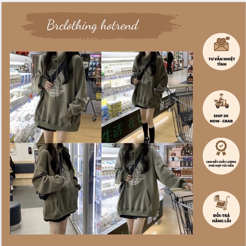 Áo Hoddie Nỉ Mũ 2 Lớp Pier Nữ 🎀 Áo Có Mũ from Rộng Hình dập nhiệt, hàng may kỹ nỉ dày dặn