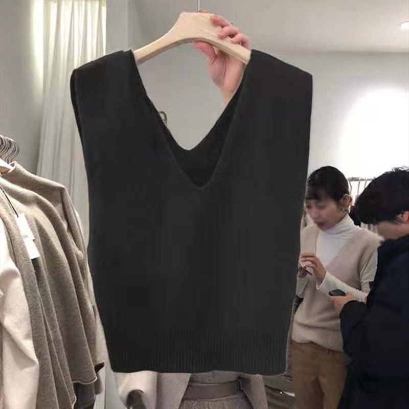 Áo Sweater Không Tay Cổ Chữ V Dáng Rộng Thiết Kế Đơn Giản Thời Trang Mùa Xuân Thu Theo Phong Cách Hàn Quốc
