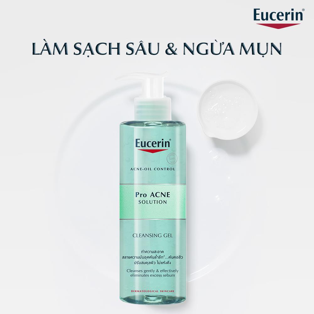 Combo Eucerin Gel Rửa Mặt &amp; Tẩy Tế Bào Chết Sạch Sâu Pro ACNE Solution Cleansing Gel + Pro ACNE Solution Scrub 100 200ml