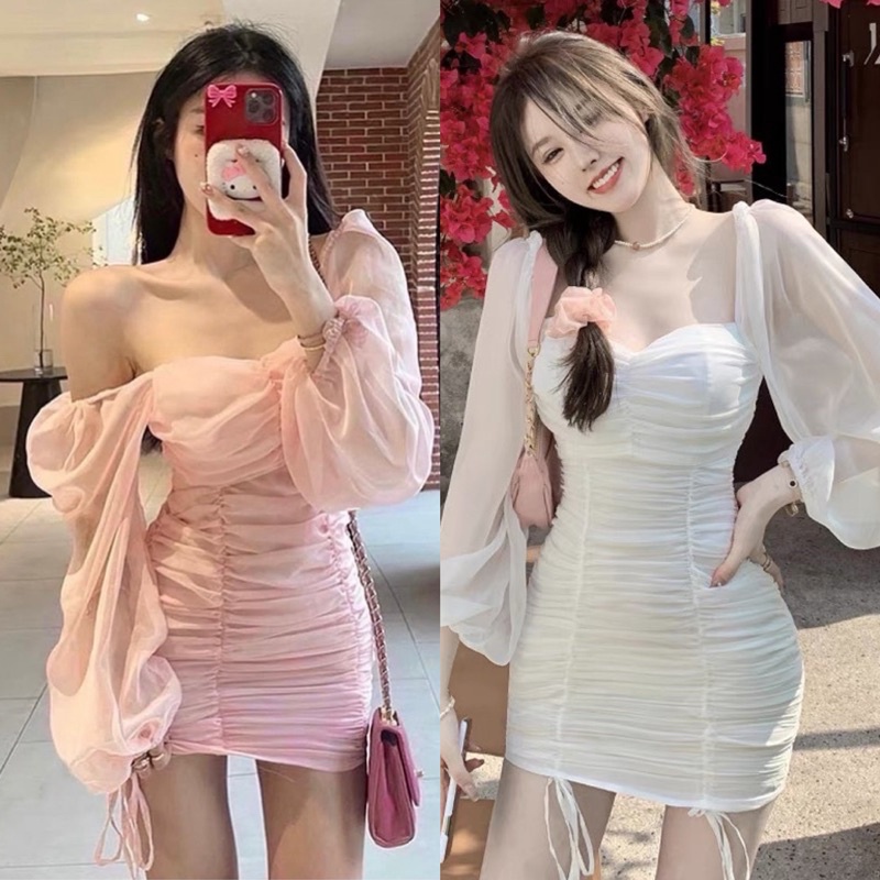 ĐẦM TRẮNG NHÚN BODY RÚT DÂY TAY VOAN