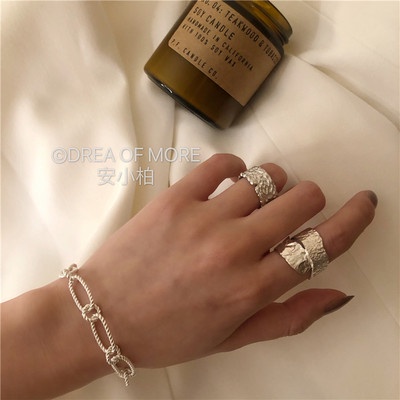 Ann xiaobai ◆ Nhà thiết kế nhỏ Hàn Quốc ins toàn thân 925 Sterling bạc làm bằng tay đấm giấy thiếc vân mở vòng nữ