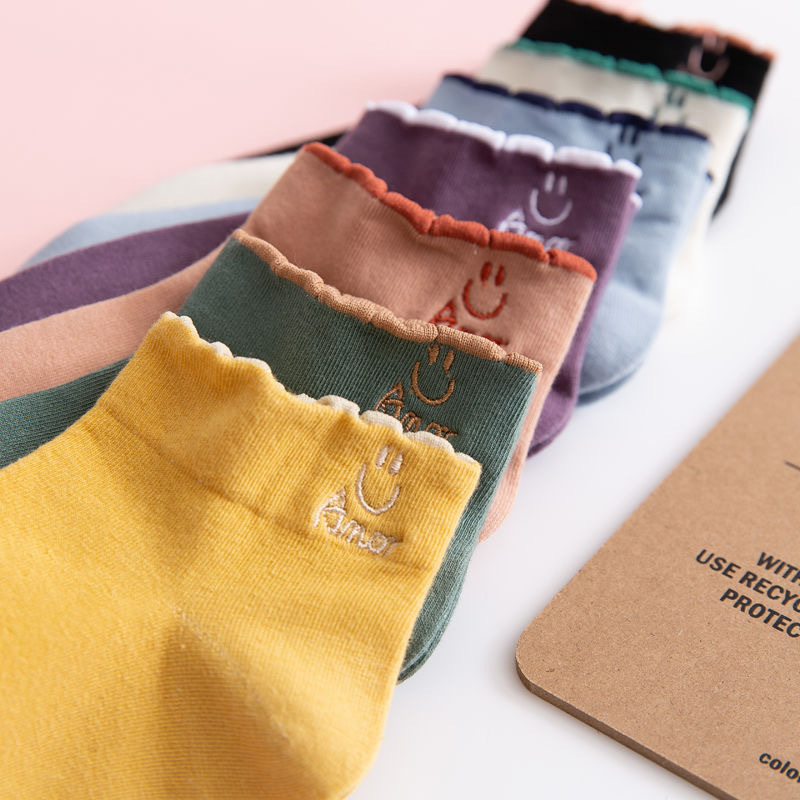 1 Bộ Tất Cotton In Hình Mặt Cười Dễ Thương