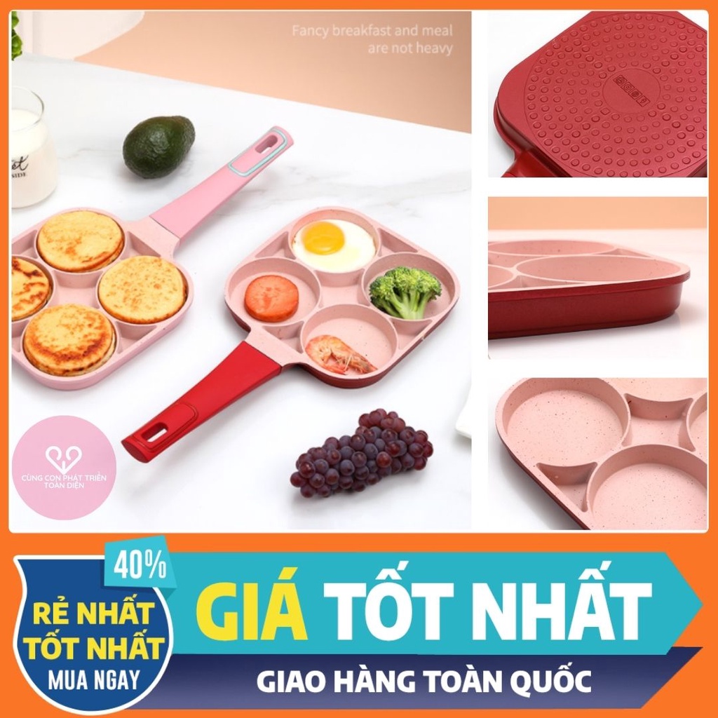 Chảo chiên trứng làm burger cho bữa sáng nhanh gọn &amp; tiện lợi, chảo gang chống dính cao cấp 4 ngăn