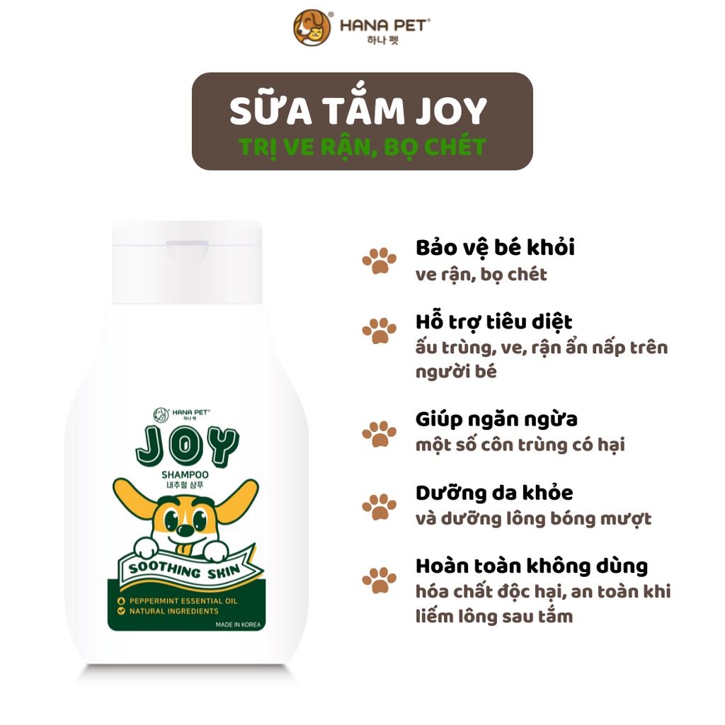 Sữa tắm chó mèo JOY hương bạc hà dưỡng lông dịu da 300ml - Hana Pet Việt Nam