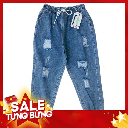 -Hàng nhập khẩu Quần jean baggy quần bò cạp cao lưng thun chất cotton không co dãn màu xanh rách Liên hệ mua hàng 084.