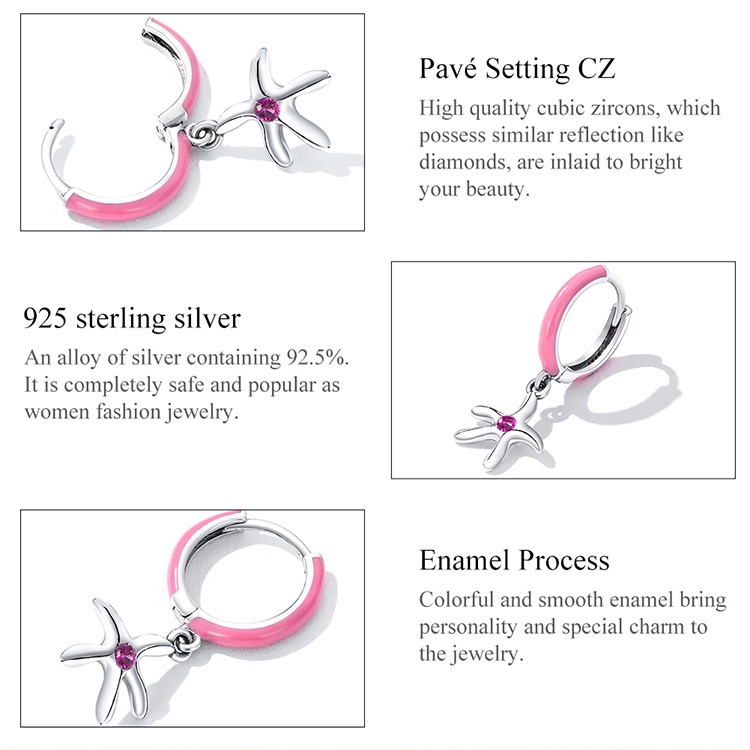 Khuyên tai BAMOER bạc 925 mặt vỏ sò/ sao biển thời trang