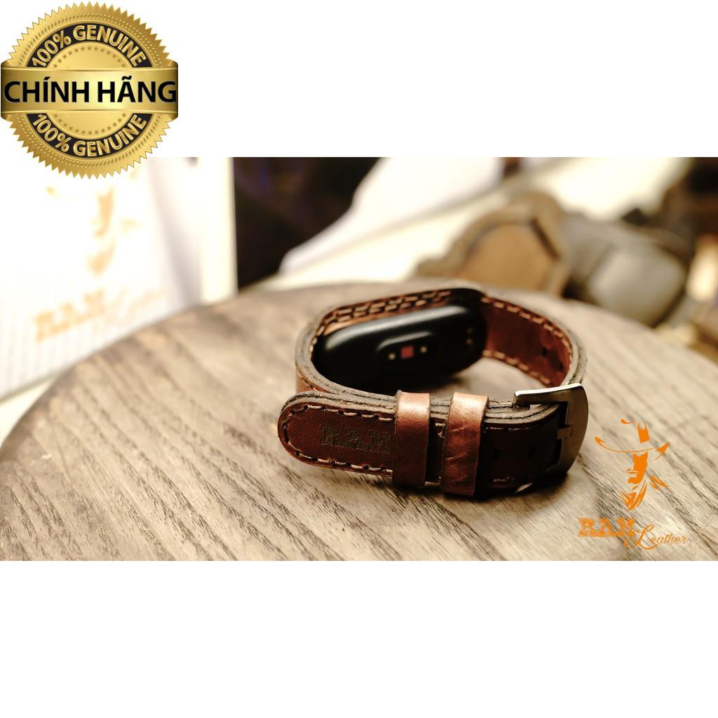 DÂY DA BÒ THẬT MAY TAY CHO MIBAND 5 - DA BÒ NÂU ĐỎ - CHÍNH HÃNG RAM LEATHER - MI BAND 5 MAHOGANY COW LEATHER STRAPS .
