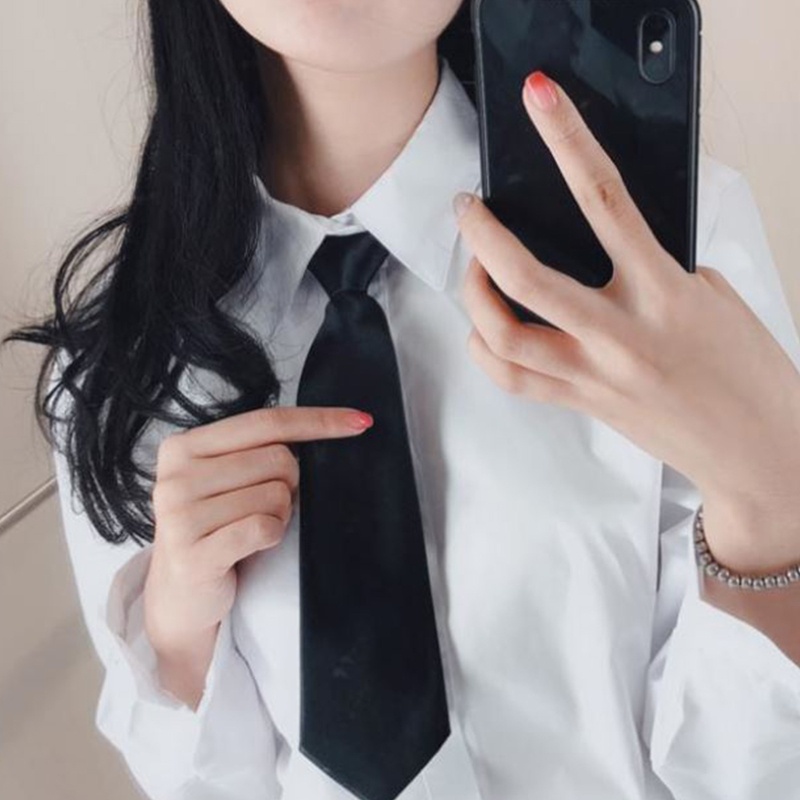 [CH *] Cà Vạt Vải Lụa Màu Trơn Có Dây Kéo Phong Cách Preppy Retro Cho Nam Và Nữ Đi Học / Đám Cưới