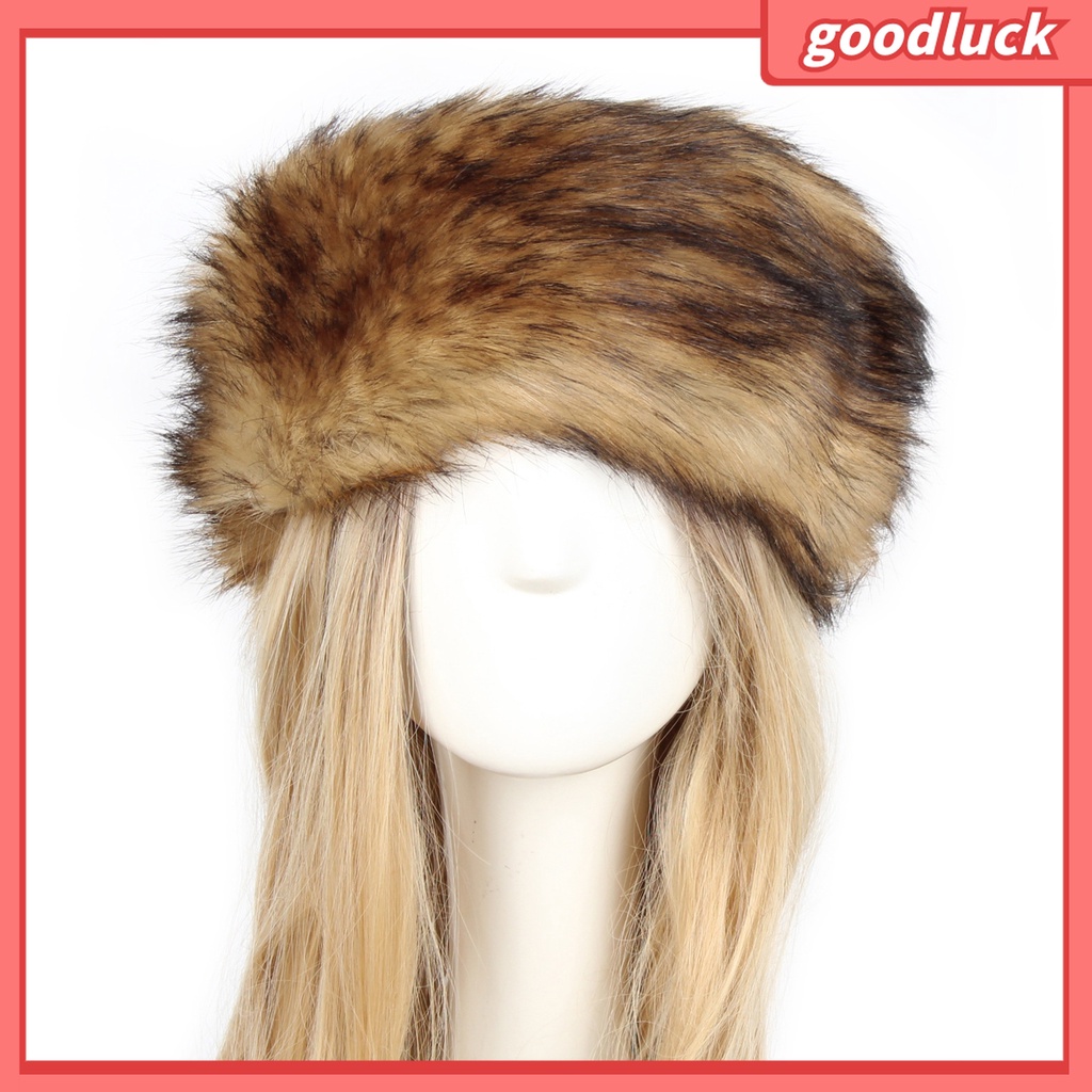 &lt; Golu &gt; Mũ Turban Rộng Vành Dày Phối Lông Giả Trượt Băng Đô Cho Nữ