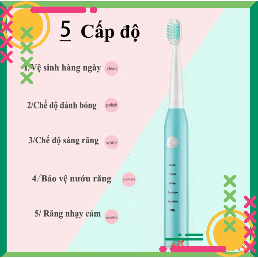 [FREE SHIP] BÀN CHẢI ĐÁNH RĂNG ĐIỆN dùng pin sạc SÓNG ÂM 5 CẤP ĐỘ thông minh cao cấp