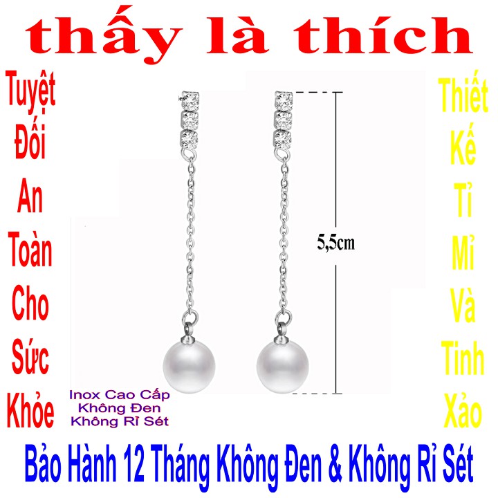 Bông tai nữ inox thấy là thích kiểu 3 viên đá tòn ten ngọc trai - Cam kết 1 đổi 1 nếu hoen , gỉ sét