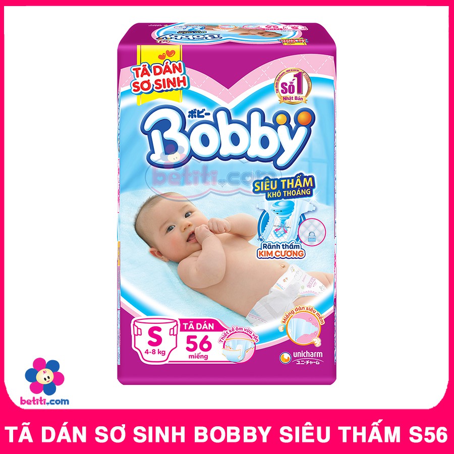 [TẢ DÁN GÓI ĐẠI] Tã Dán Sơ Sinh Bobby Siêu Thấm S56 (Size 4-8kg)