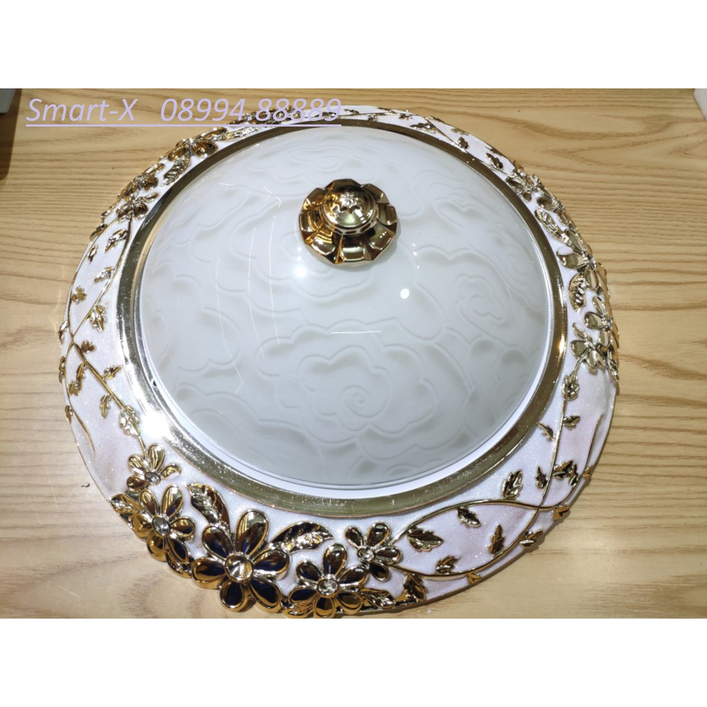 Đèn mâm  ốp trần 9029 viền hoa trắng vân mây ánh sáng vàng ấm ( Ceiling lamp )