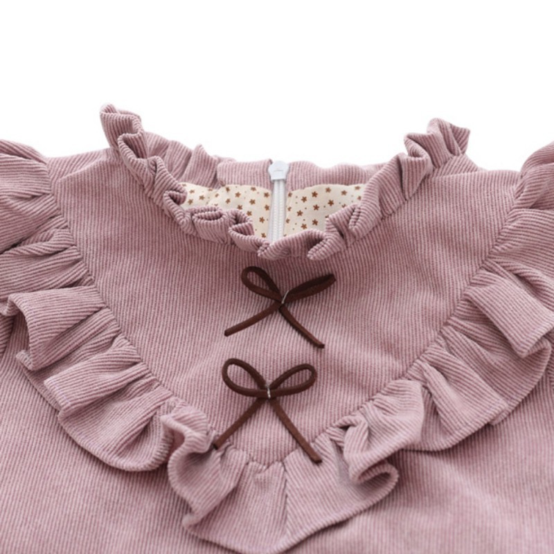 Đầm dài tay cổ tròn phối bèo dễ thương cho bé gái